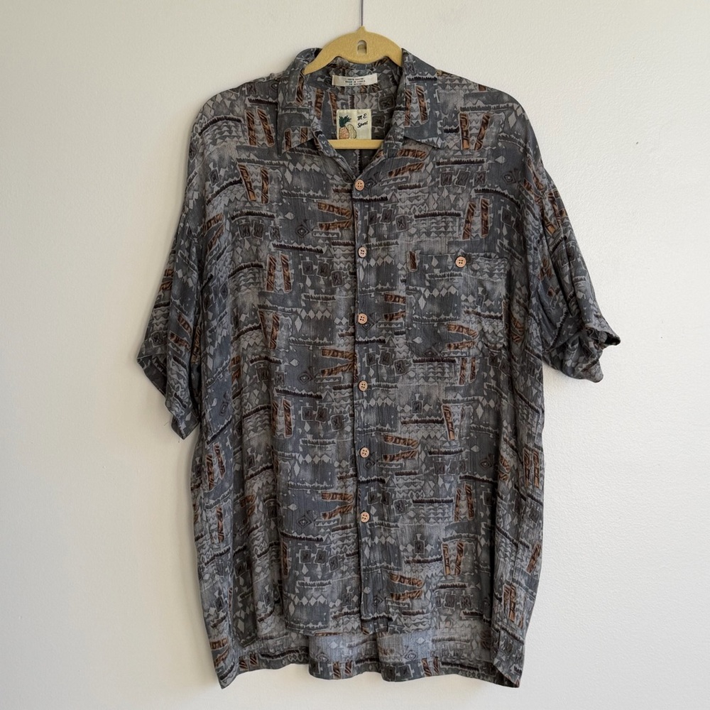 Vintage M.E. Sport Rayon Button Up Shirt Abstract Print Large